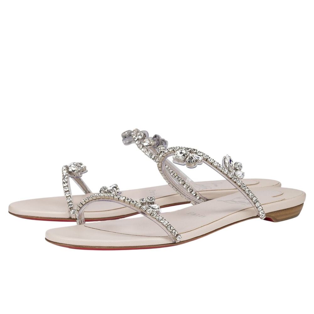 Christian Louboutin Just Queenie Crystal Flat Sandals Nude NIB 38.5 $1195